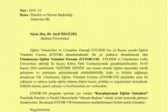 EYFOR VII DAVETİ PANELİST -Karşılaştırmalı Eğitim Sistemleri